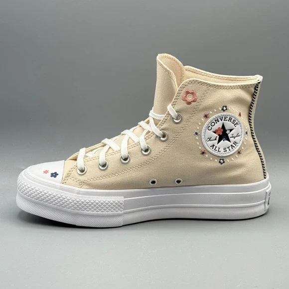 Converse Women's 8 Hi Top Sneakers Platform CTAS Lift Embroidered Flower A14265C - Picture 3 of 15